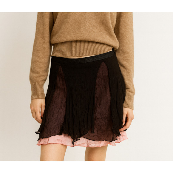 Free People Y2K Grunge Silk Crinkle Overlay Panel Skirt Fairycore Zip 2 - Picture 1 of 9